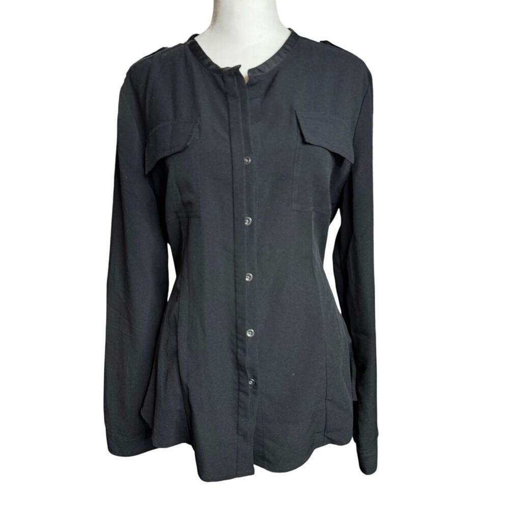 Calvin Klein Black Crepe Relaxed Button-Down Shirt - M